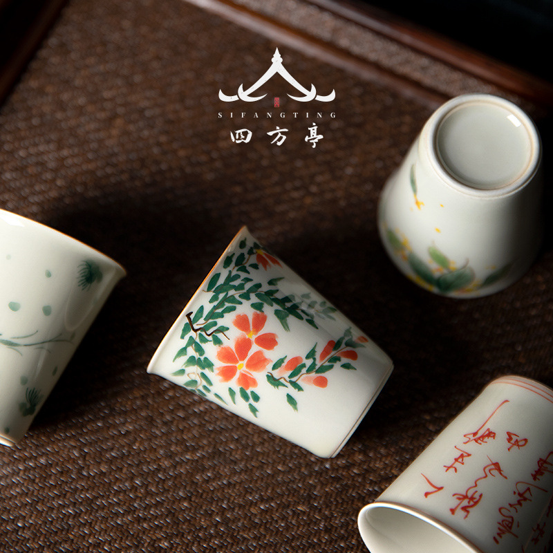 손으로 그린 Jingdezhen 마스터 컵 싱글 컵 세라믹 쿵푸 차 세트 차 컵 차 컵 차 컵 작은 차 그릇 여성용 가정용