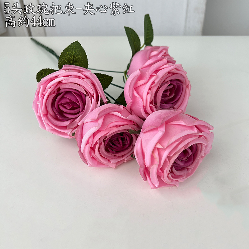 Alta simulación 5-cabeza curling Rosa mango manojo francés ramo carretera plomo flor artificial falso decoración del hogar boda Rose