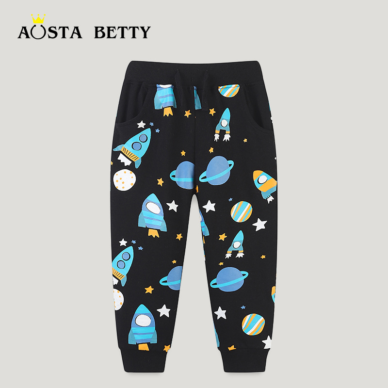 European and American style children's clothing pants wholesale spring and autumn new cartoon printed boys pants children's fashion sports pants