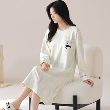 新款睡裙女春秋季长袖纯棉韩版睡衣5XL特大码外穿甜美韩版家居服
