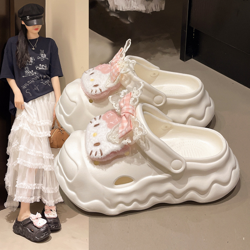 Women's Heartstrap Two-Wear 2025 Summer Shirley Rose Bow Cloud Hole Shoes Home Less All-Match Non-Slip Sandals