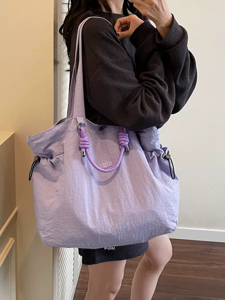 Cross-Border 2026 New Large-Capacity Fabric Bag Casual Canvas Tote Bag Solid Color Simple Handbag Commuter Shoulder Bag