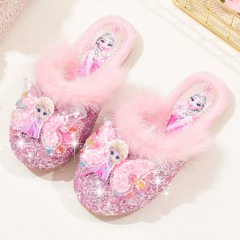 Пушистые тапочки для девочек, зимние милые детские хлопковые тапочки принцессы на флисовой подкладке для маленьких девочек