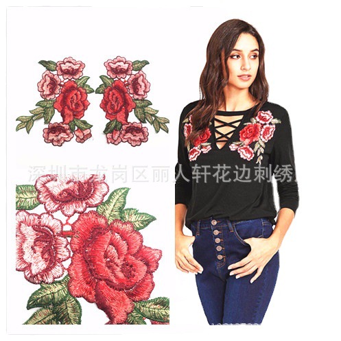 新款服装辅料水溶刺绣布贴民族风复古刺绣补丁贴复古刺绣对花现货