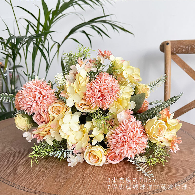 ！玫瑰绣球花花假花客厅餐桌装饰摆设塑料花拍照道具套装|undefined