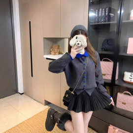 【安迪绒洗水】撞色爱心刺绣针织开衫女秋季新款甜美减龄小个子毛