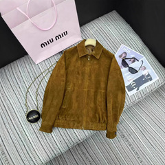 2025春夏 Miu* 新レターロゴ バックスエード ラムスキン ラペルジャケット レディース 高級感