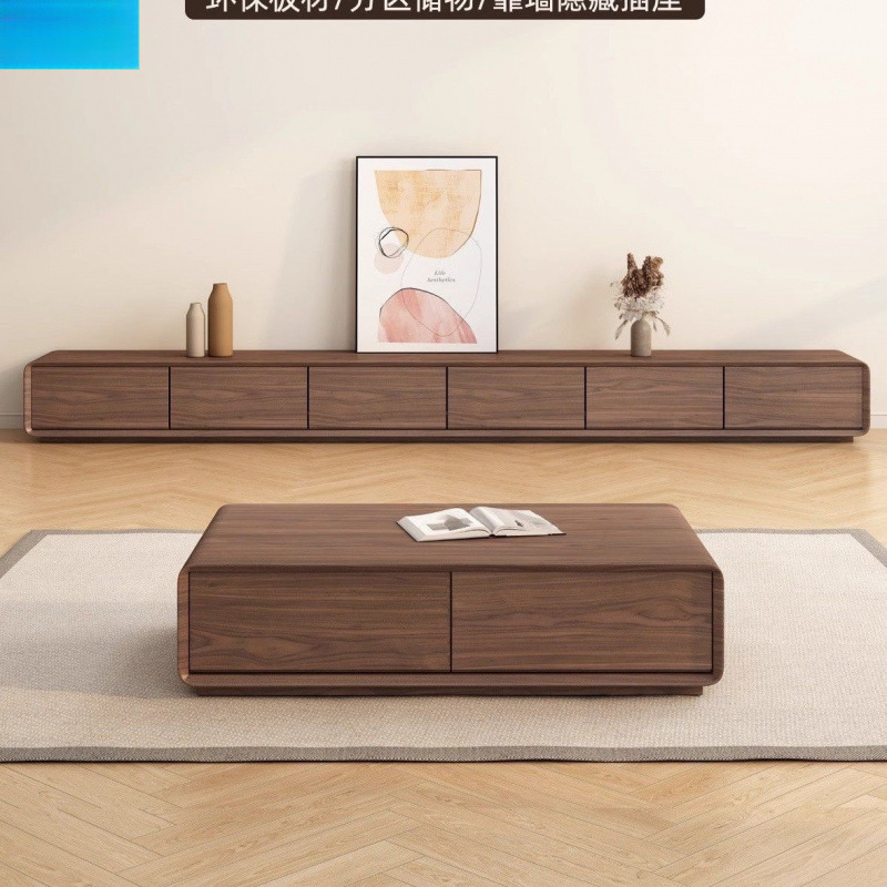 All Solid Wood Tv Cabinet Japanese Style Modern Minimalist Living Room Home Black Walnut Paint Minimalist Floor Cabinet Tv Cabinet