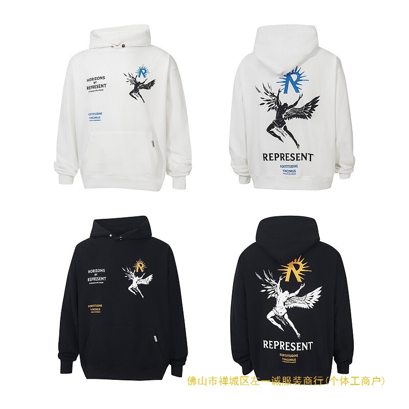 Cross-Border Niche American Trendy Brand Represent Sun Wing God Letter Hoodie Sweatshirt Men's and Women's High Street Jacket