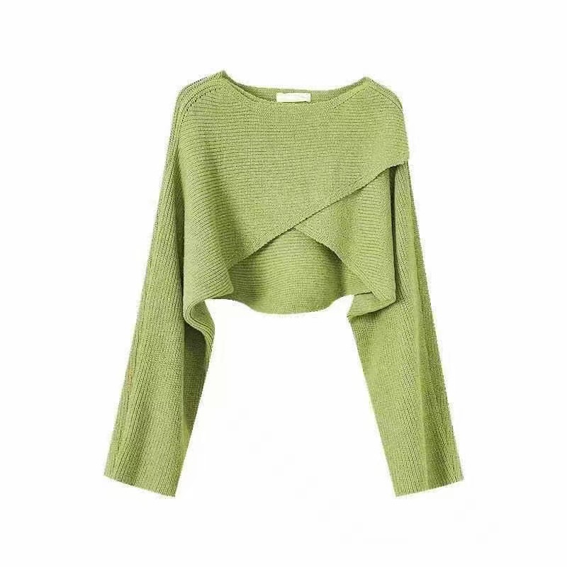 Cruz suéter más tamaño ropa de mujer grasa irregular corto suéter de punto otoño diseño sentido nicho ombligo Cruz larga image 9