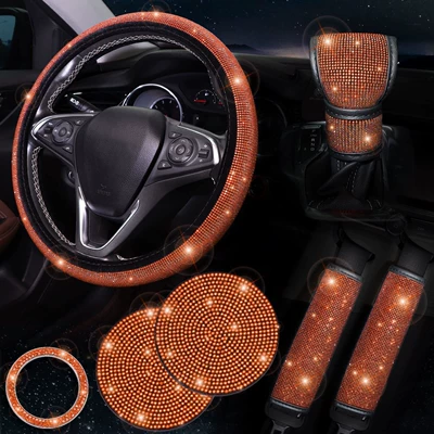 Seatbelt Cover Multi-Piece Set Coaster Steering – Steering wheel cover - orange-38