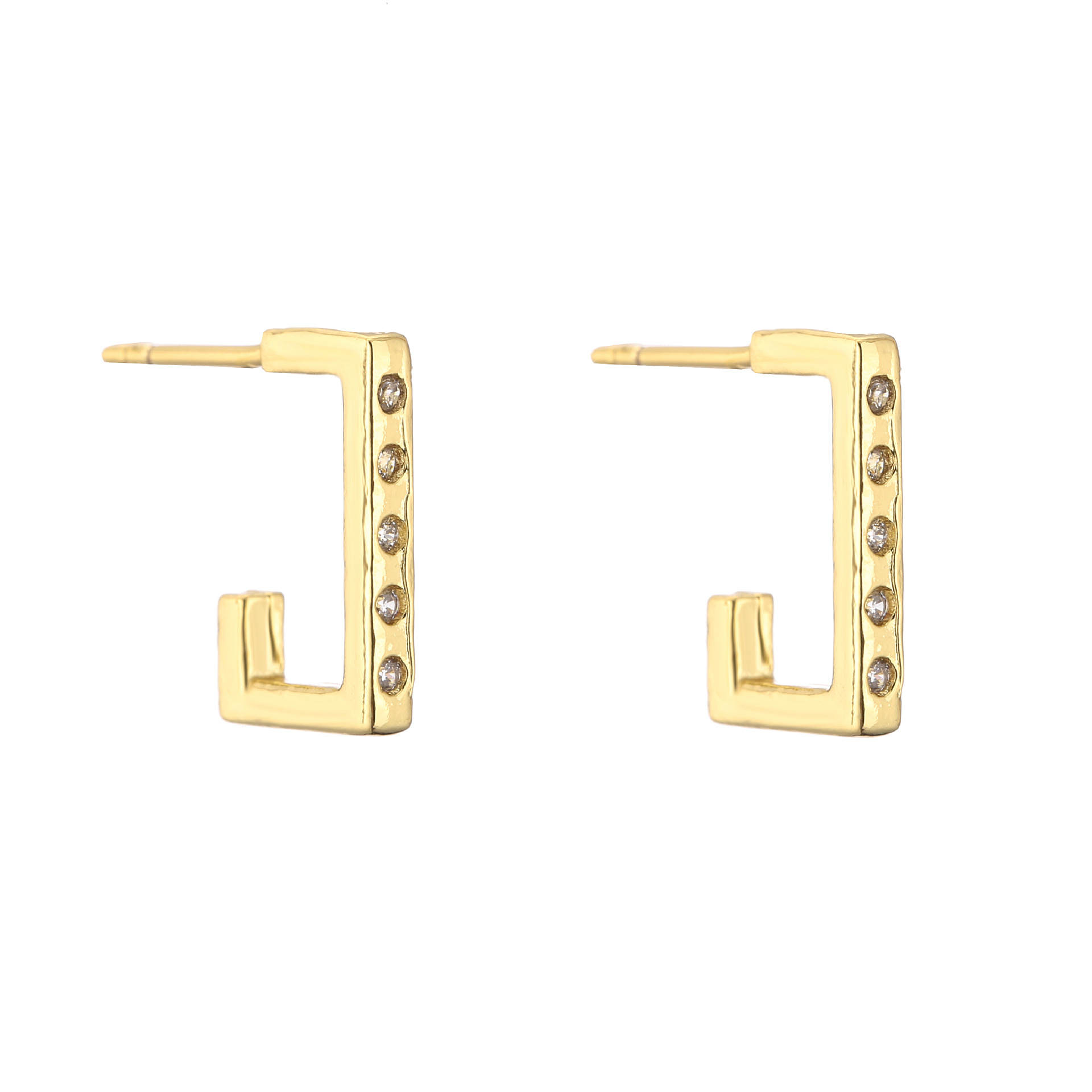 Micro-Inlaid Zircon Flower Rectangular Round Shape Stud Ring Brass Earrings