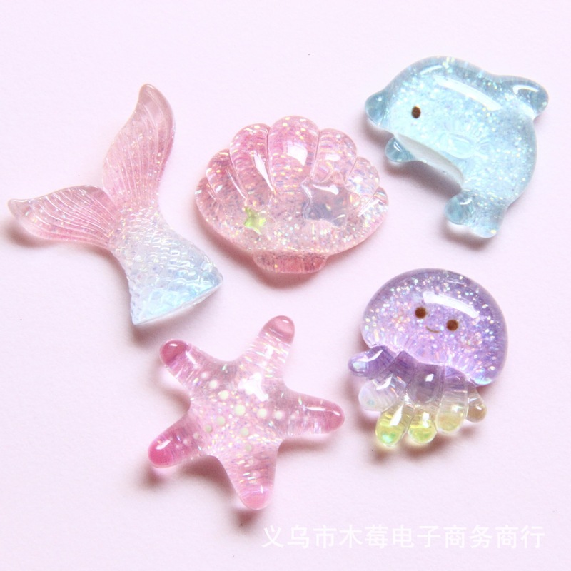 渐变细闪海洋系树脂贴片儿童可爱夏日diy海星鱼尾海豚装饰小配件|undefined