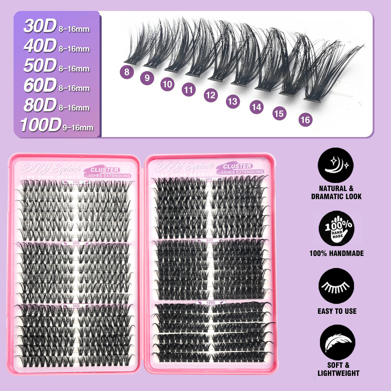 36 filas de 648 pestañas falsas 30D - 100D transfronterizas DIY Europa y América Amazon venta caliente conjunto de cabello segmentado gradiente