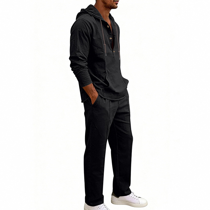 Completo in lino con cappuccio da uomo vestibilità comoda_voghion.com