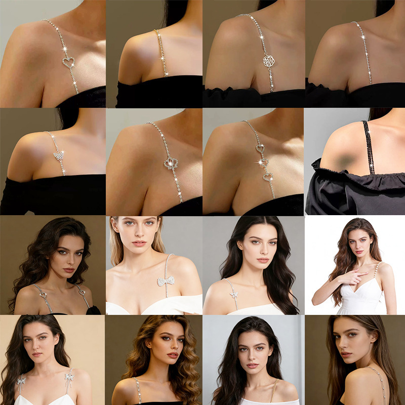 Strapless Bra Straps with Invisible Anti-Slip Wide Rhinestone Straps to Prevent Exposure