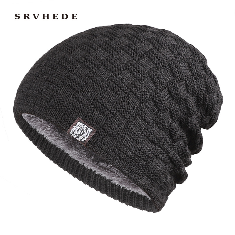Unisex Winter men's personality tiger head pattern cloth label knitted hat outdoor warm and winterproof woolen hat_voghion.com
