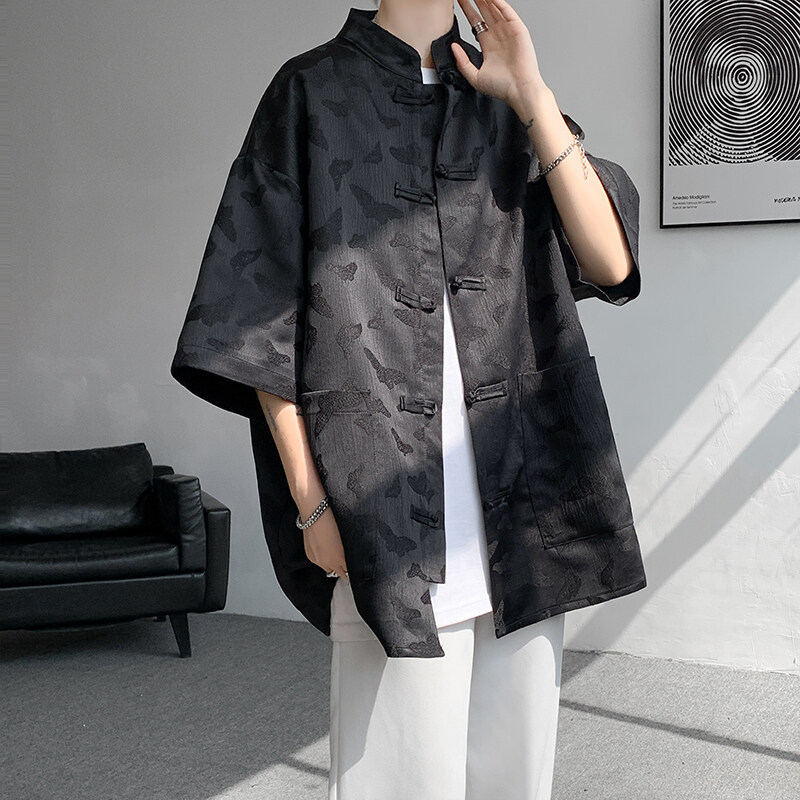 新中式男装中国风白衬衫男短袖设计感高级唐装宝宝痞帅外套