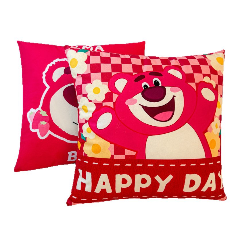 Funda de almohada de oso de fresa de dibujos animados, almohada de viento ins, almohada linda, dormitorio de estudiantes, almohada de sofá, cojín, funda de almohada