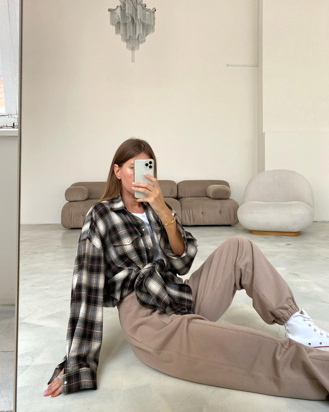 Dames overhemden retro geruite overhemden herfst en winter nieuw Joker woon-werkverkeer_voghion.com