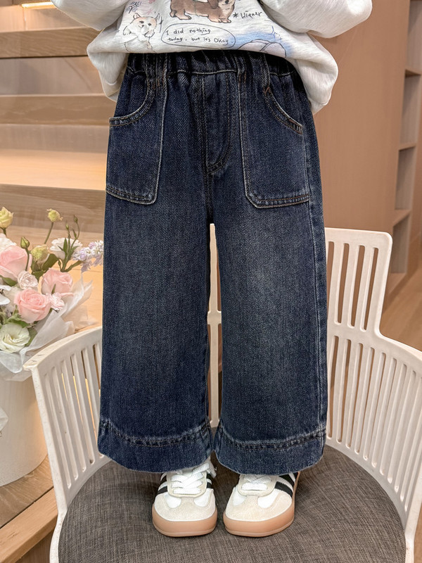 女童牛仔裤春秋款2025新款时髦洋气女孩宝宝秋装阔腿裤儿童装裤子|undefined