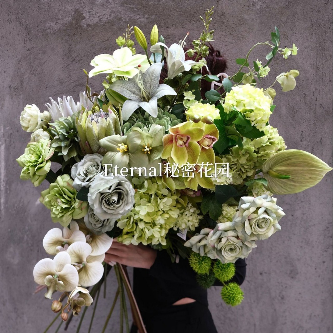 Green flower simulation flowers with matcha green hydrangea rose material combination row flowers wedding cross-border wholesale