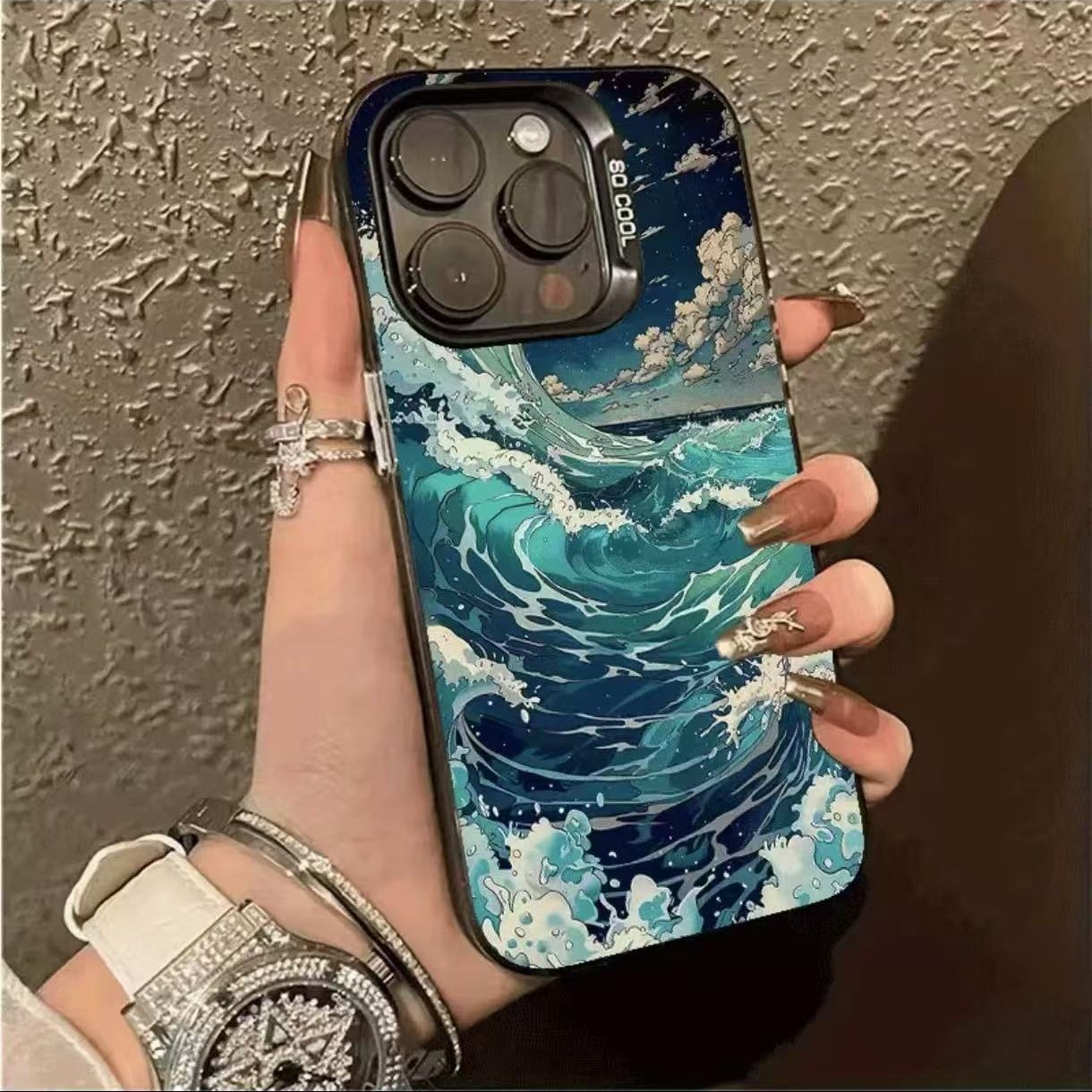 Las olas avanzadas son adecuadas para la carcasa del teléfono móvil Apple 16Promax, carcasa de gas personalizada iPhone15/14/13 Europa y América 12