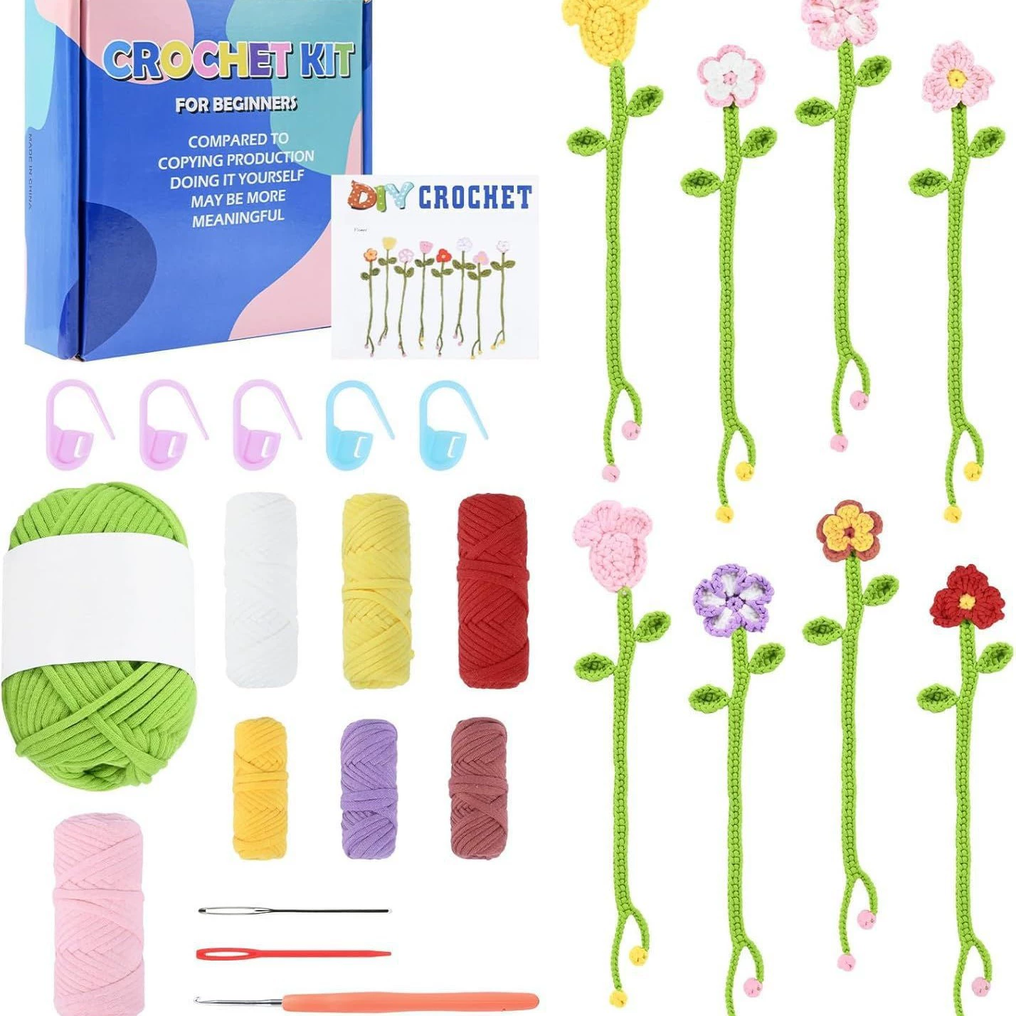 Самый продаваемый набор материалов для вязания крючком для начинающих на Amazon, серия закладок, крючок, нить, набор материалов для вязания, оптовая продажа
