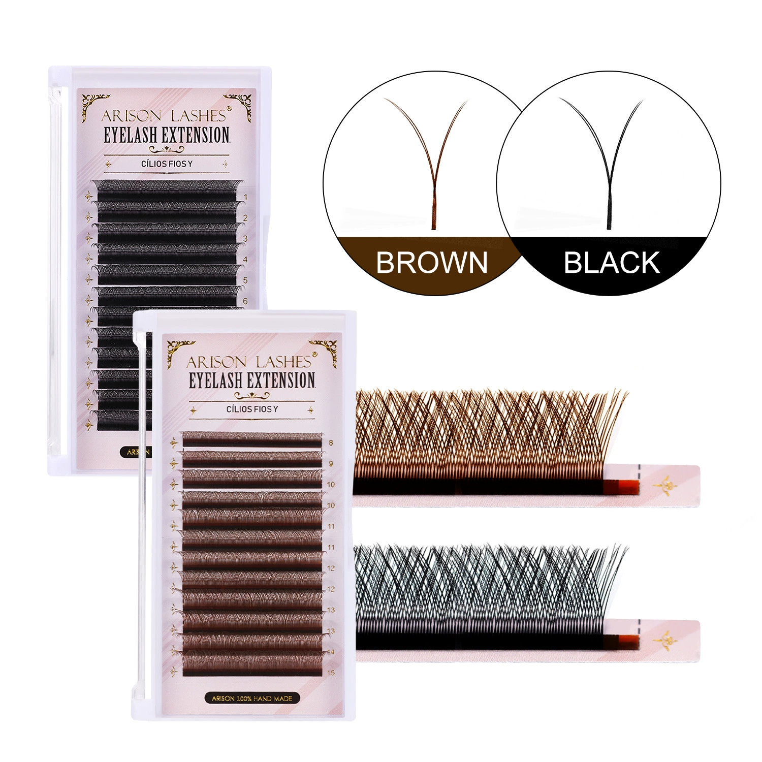 Arisonlashes наращенные плотно 0.07yy черные двойные -волосые кончики матовые сетчатые -формы фоксик ресницы