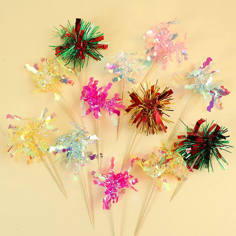 网红ins风韩式炫彩雨丝插件生日蛋糕装饰摆件流苏亮片甜品台插旗
