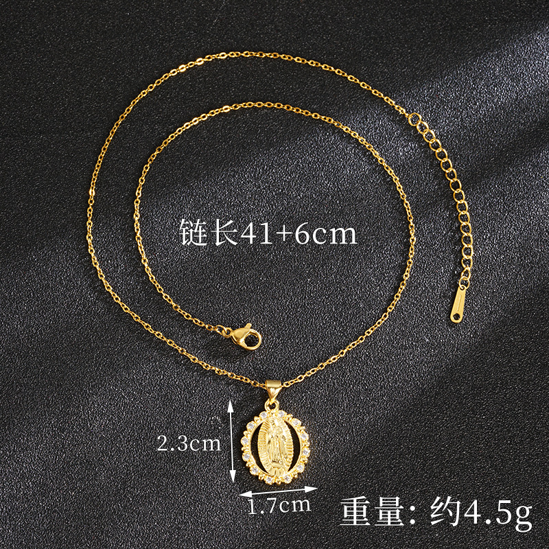 Vietnam Shajin Estilo europeo y americano Retro Dip Diamond Nuestra Señora Collar Mujeres Pendientes de circón con incrustaciones de lujo ligero Fuente de joyería de todo fósforo