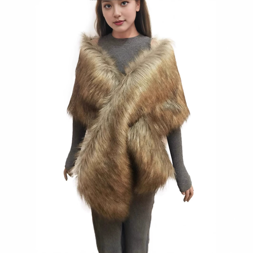 Европейский и американский трансграничный хит продаж: осенне-зимняя женская накидка-шарф из искусственного меха (имитация лисьего меха), большой размер, для защиты от холода