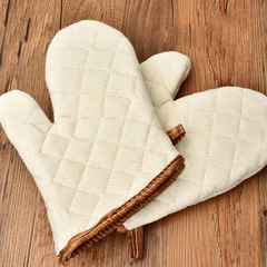 Pure cotton white high temperature resistant gloves thickened oven microwave oven insulation gloves baking cotton gloves small size