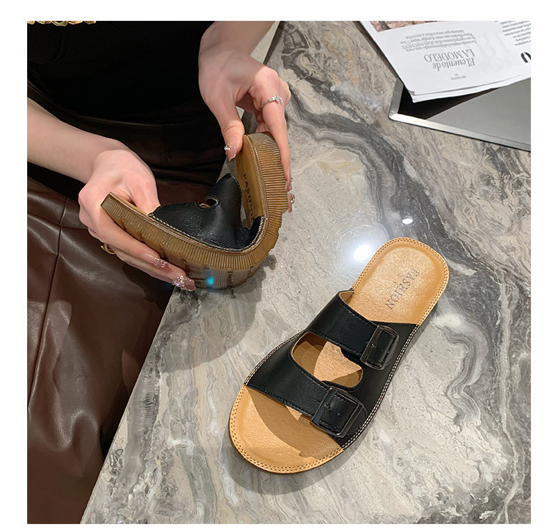 Echt leer Oxford-slippers met zachte zolen Dames zomer bovenkleding 2023 nieuwe all-match strandsandalen met riemgesp_voghion.com