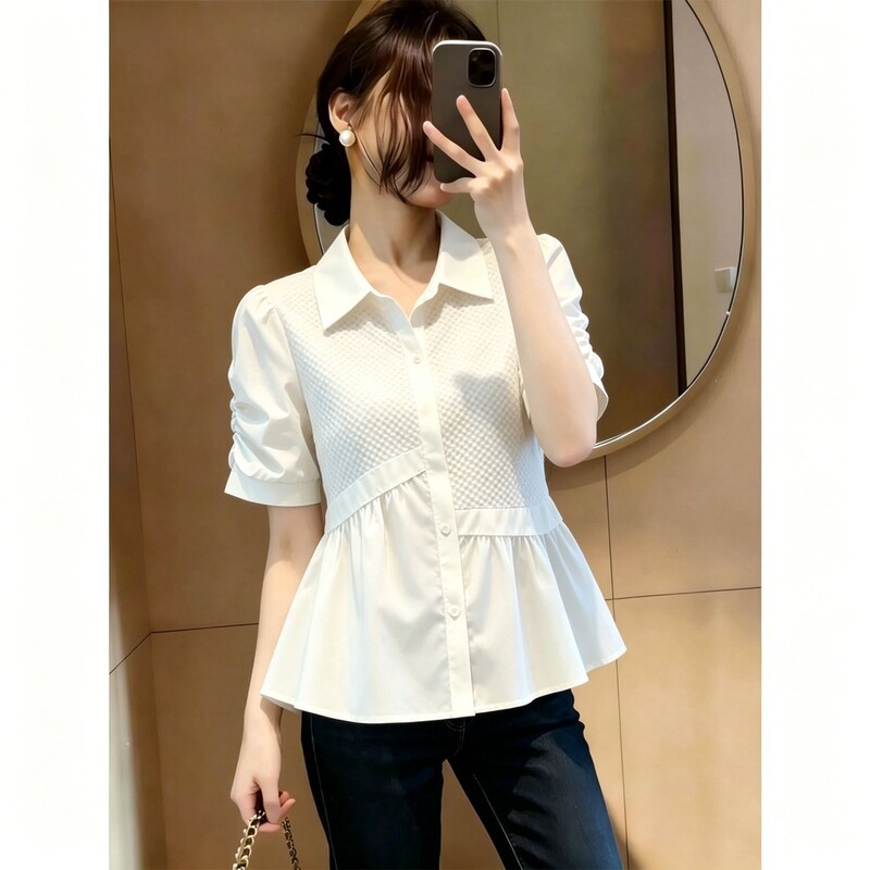 Plus-Size Women's Shirt with Exquisite Design and Slimming Effect, 2026 Summer New Style, Age-Reducing and Stylish, Tummy-Concealing Short-Sleeve Top Plus-Size Women's Shirt with Exquisite Design and Slimming Effect, 2026 Summer New Style, Age-Reducing and Stylish, Tummy-Concealing Short-Sleeve Top