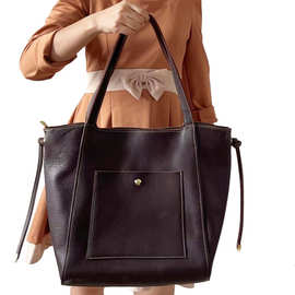欧美风牛皮包包新款小众设计托特女包包单肩真皮包包批发一件代发