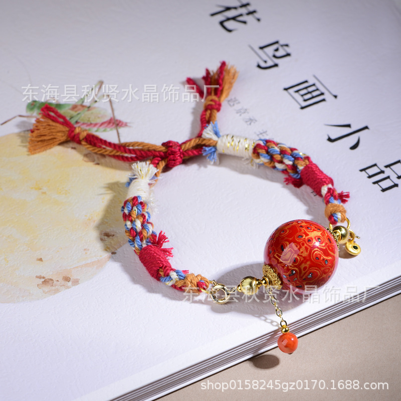 原创新中式大漆珠手绳手工编织棉绳民族风手串女生轻奢爆款手饰
