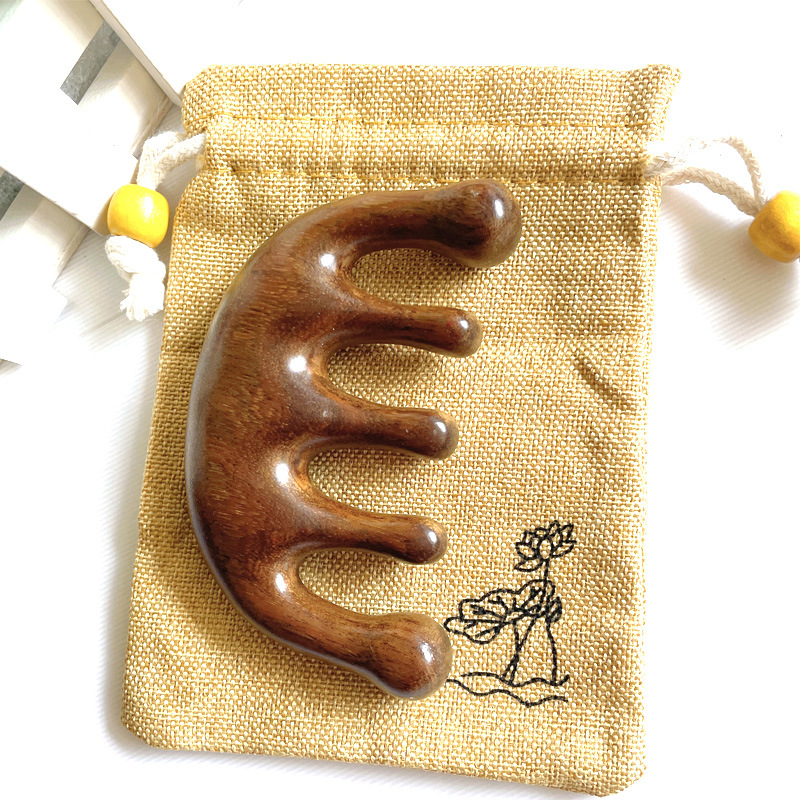 Sandalwood five-ball massage comb and cloth bag