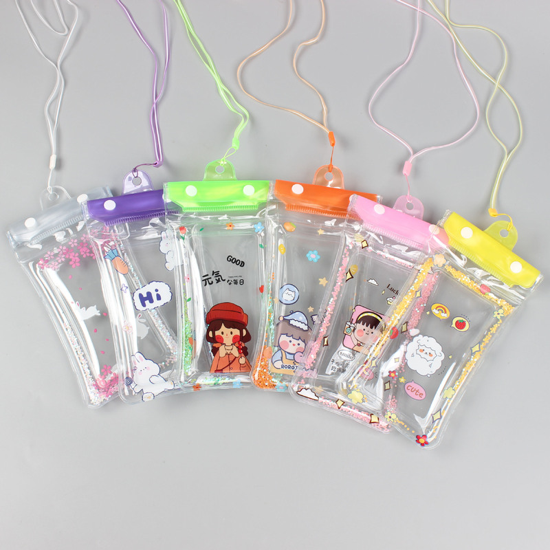 Three-fold braces cute cartoon quicksand mobile phone waterproof bag inflatable floating waterproof case large screen airbag touch screen Three-fold braces cute cartoon quicksand mobile phone waterproof bag inflatable floating waterproof case large screen airbag touch screen