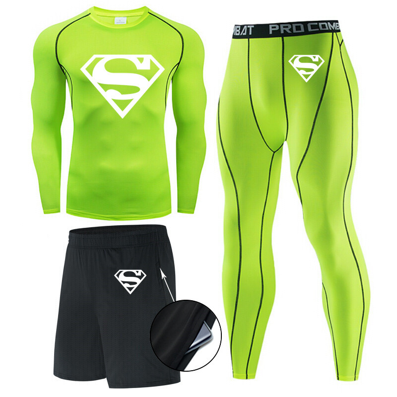 Traje de hombre de compresión de tres piezas de secado rápido medias de manga corta para correr traje deportivo ropa de entrenamiento de baloncesto gimnasio