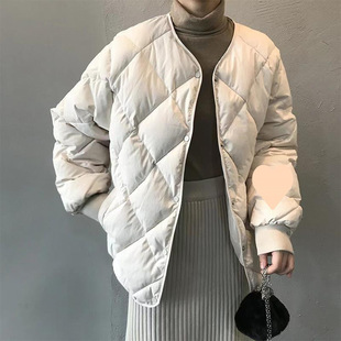 Autumn and winter 2024 new down cotton-padded jacket women's short Hong Kong-style diamond-shaped plume light cotton-padded coat loose cotton-padded jacket