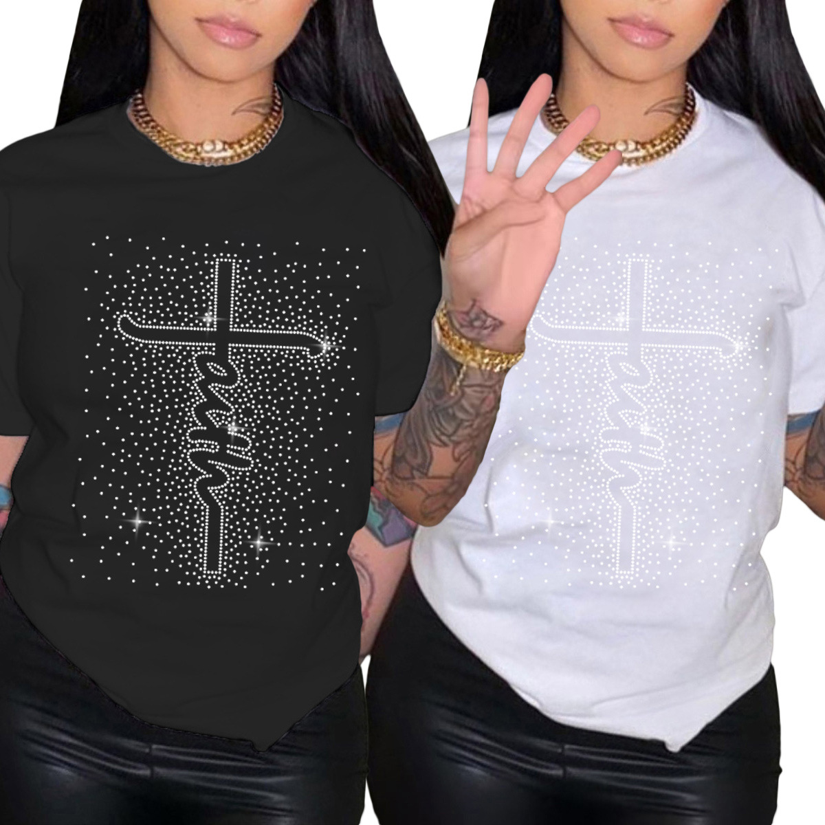 Women's T-shirt Short Sleeve T-Shirts Diamond Streetwear Letter display picture 3