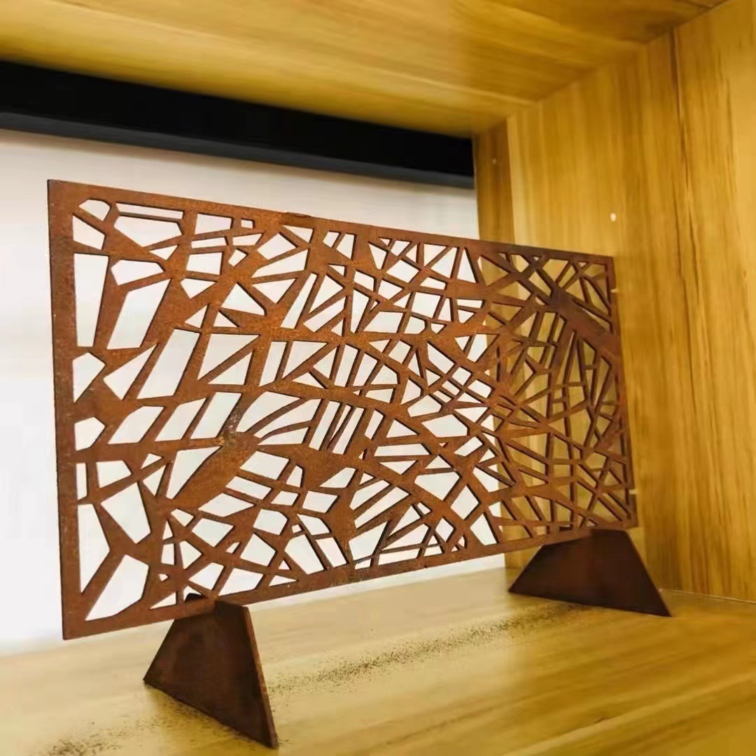 耐候钢板铁锈景墙腐蚀锈板户外庭院发光幕墙镂空雕花激光切割厂家