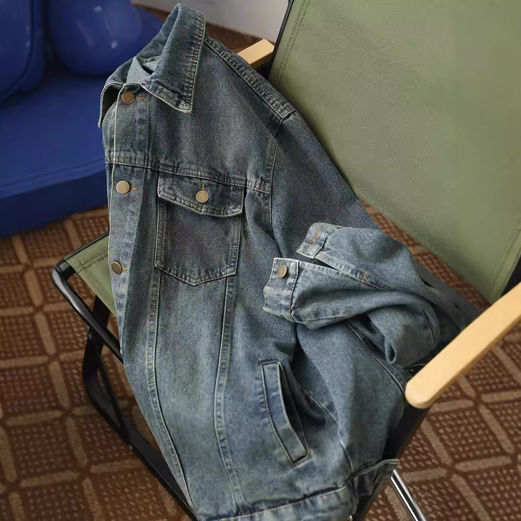 Calidad superior Retro lavado sucio de piedra vieja chaqueta de vaquero hombre clásico corto chaqueta casual hombre y mujer