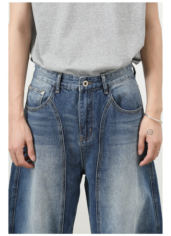 Quần jeans nam dáng thẳng rộng phối màu phong cách retro — màu xanh, màu xám đen chi tiết 13