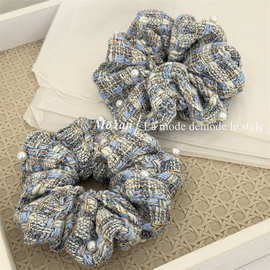 韩版小香风粗花呢钉珍珠大肠发圈高级感气质发绳简约马尾发绳头花