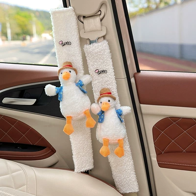 Creative and Cute Design for Women, Seat belt shoulder pad - come-on-duck-white-lambswool-shoulder-pads-49cm-pair