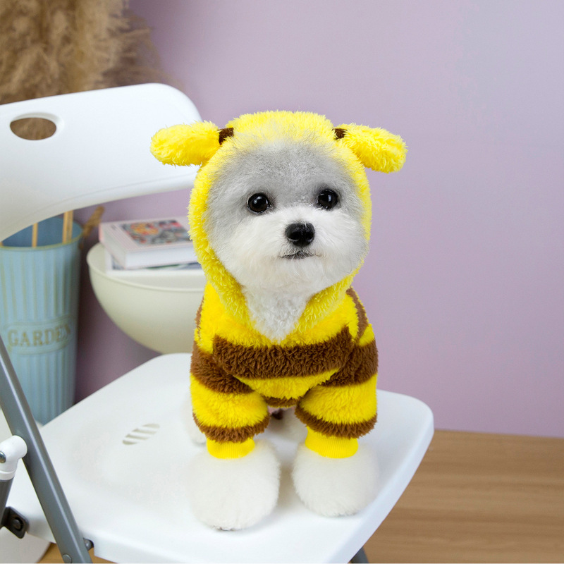 秋冬季狗狗衣服可爱小蜜蜂条纹绒衣加厚保暖万圣节变身装宠物衣服|undefined