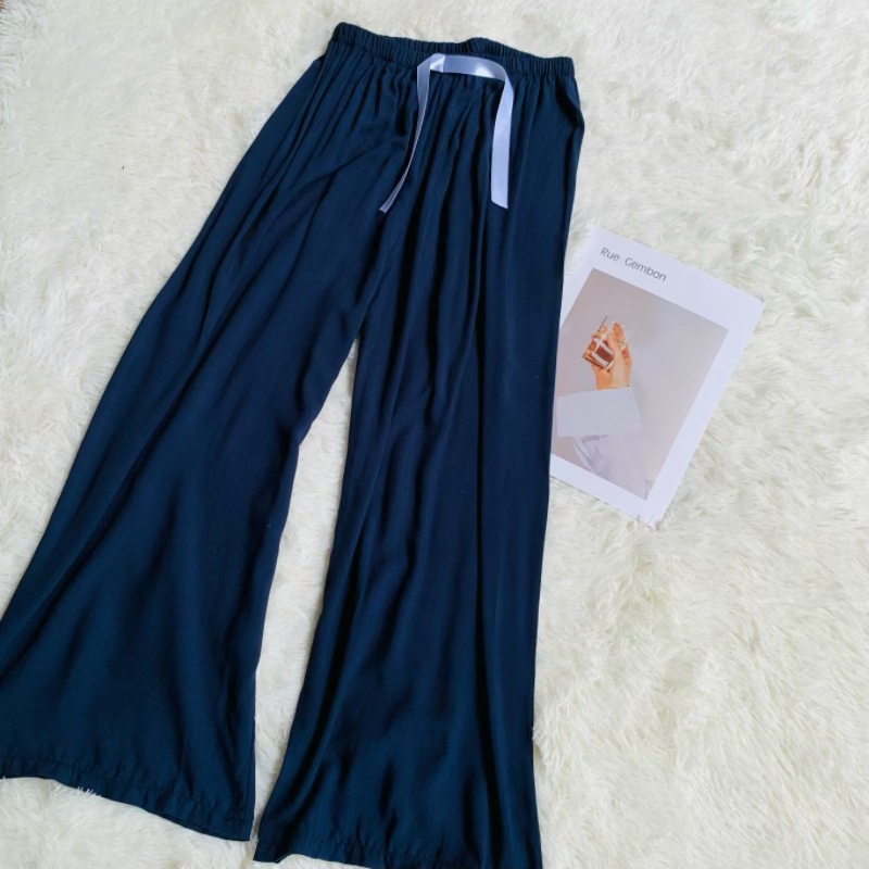 면 실크 와이드 팬츠 - 네이비 블루