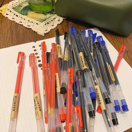 MUJI 10-Pack Transparent Sandpaper Office Watercolor Pens Neutral Pens 0.5mm Office and Student Neutral Pens